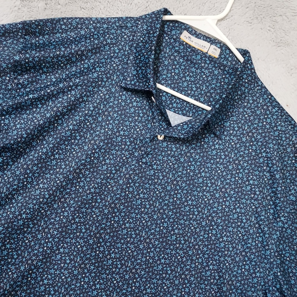 Peter Millar Polo Shirt Mens XXL Featherweight Starfish Print Blue Jersey Logo
